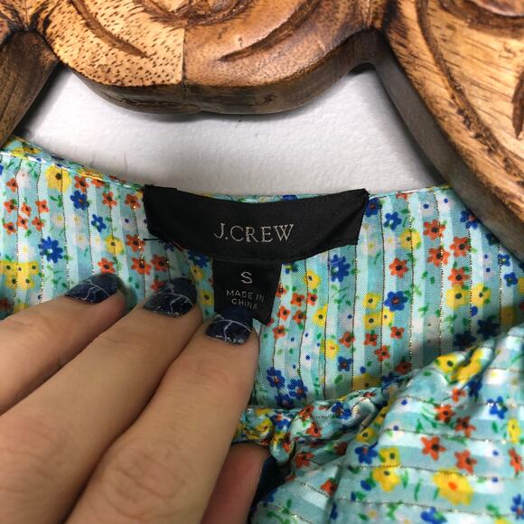 J. Crew Ruffle Field Day Floral Metallic Stripe Long Sleeve Blouse Small - Picture 5 of 9